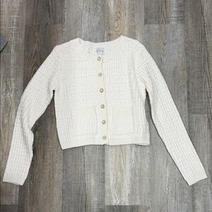 Women's Cream Button-Front Textured Cardigan Sweater